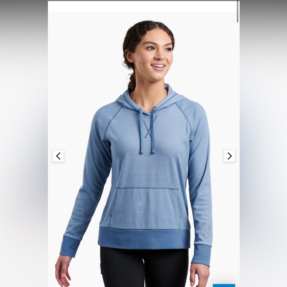 Kuhl Stria Pullover Blue Striped Knit Lightweight Hoodie Sweatshirt Size XS